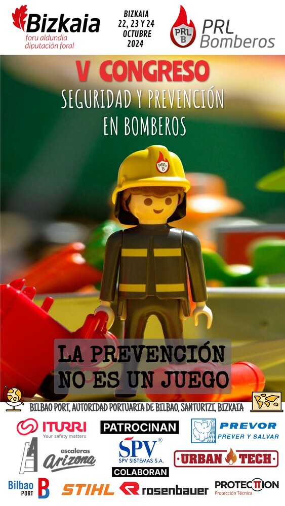 Cartel del V Congreso Nacional de PRL Bomberos (Bizkaia 2024)